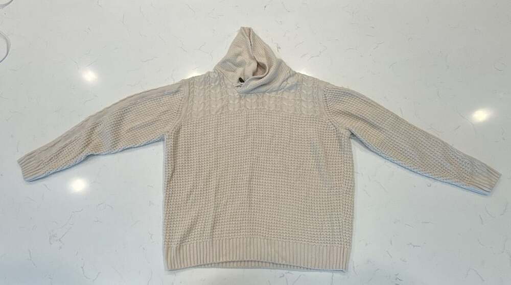 Park Slope New York Cream Acrylic Waffle Knit Shawl Collar Pullover Sweater Size